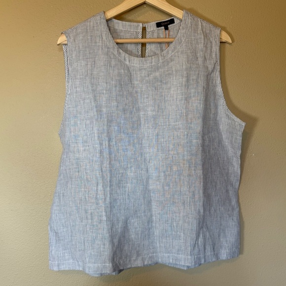 Quince Blue White Striped 100% European Linen Tank NWT Size Large - Picture 2 of 7